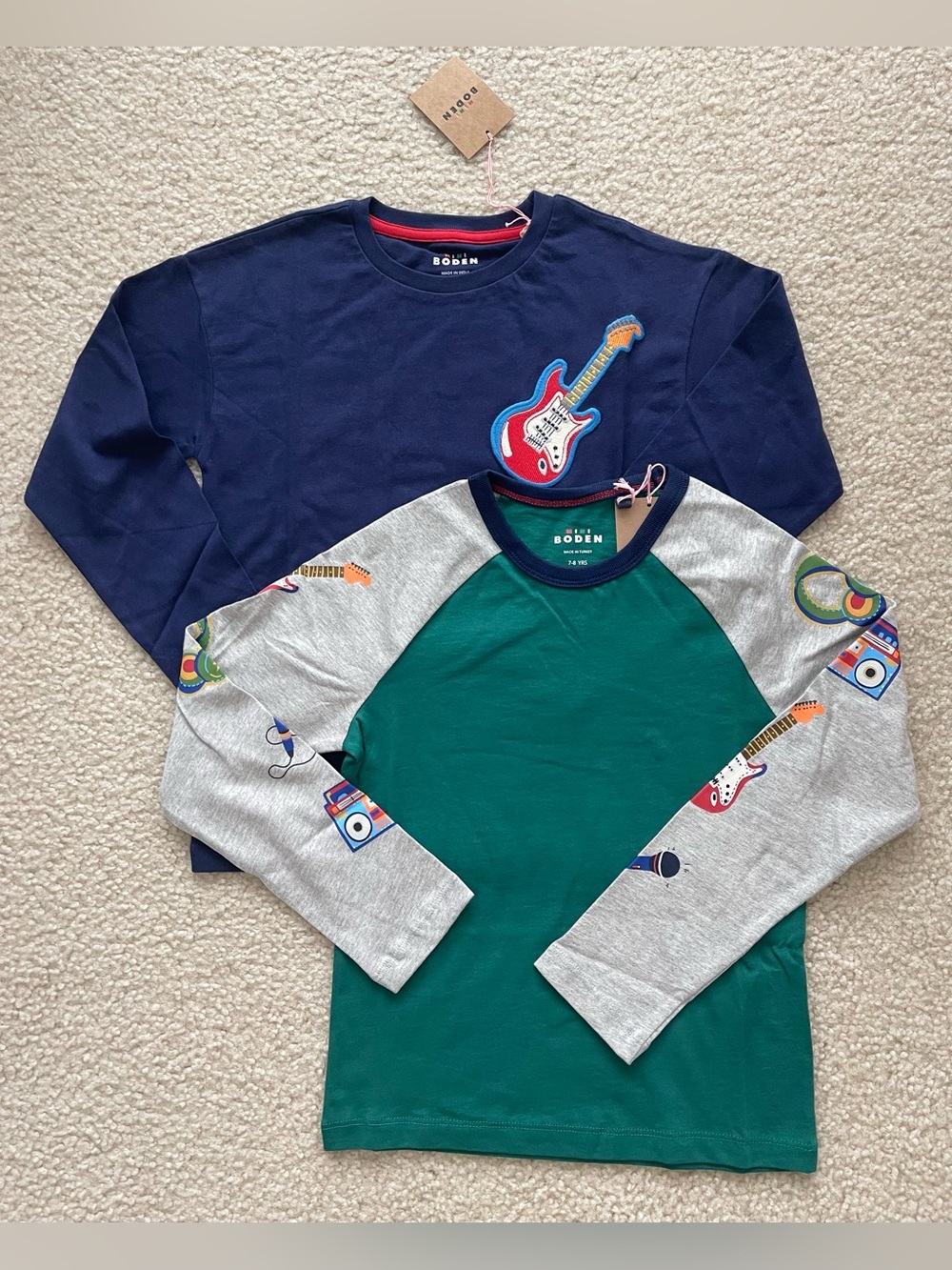 Lot of 2 NWT Mini Boden Boys Long Sleeve T-Shirts Size 7-8yrs